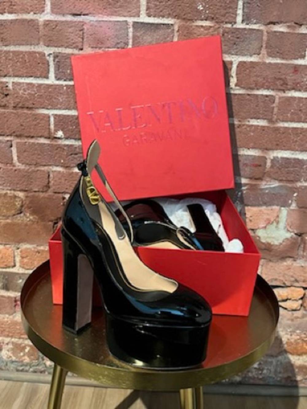 Valentino Garavani Black Patent Platform Slingback Pumps